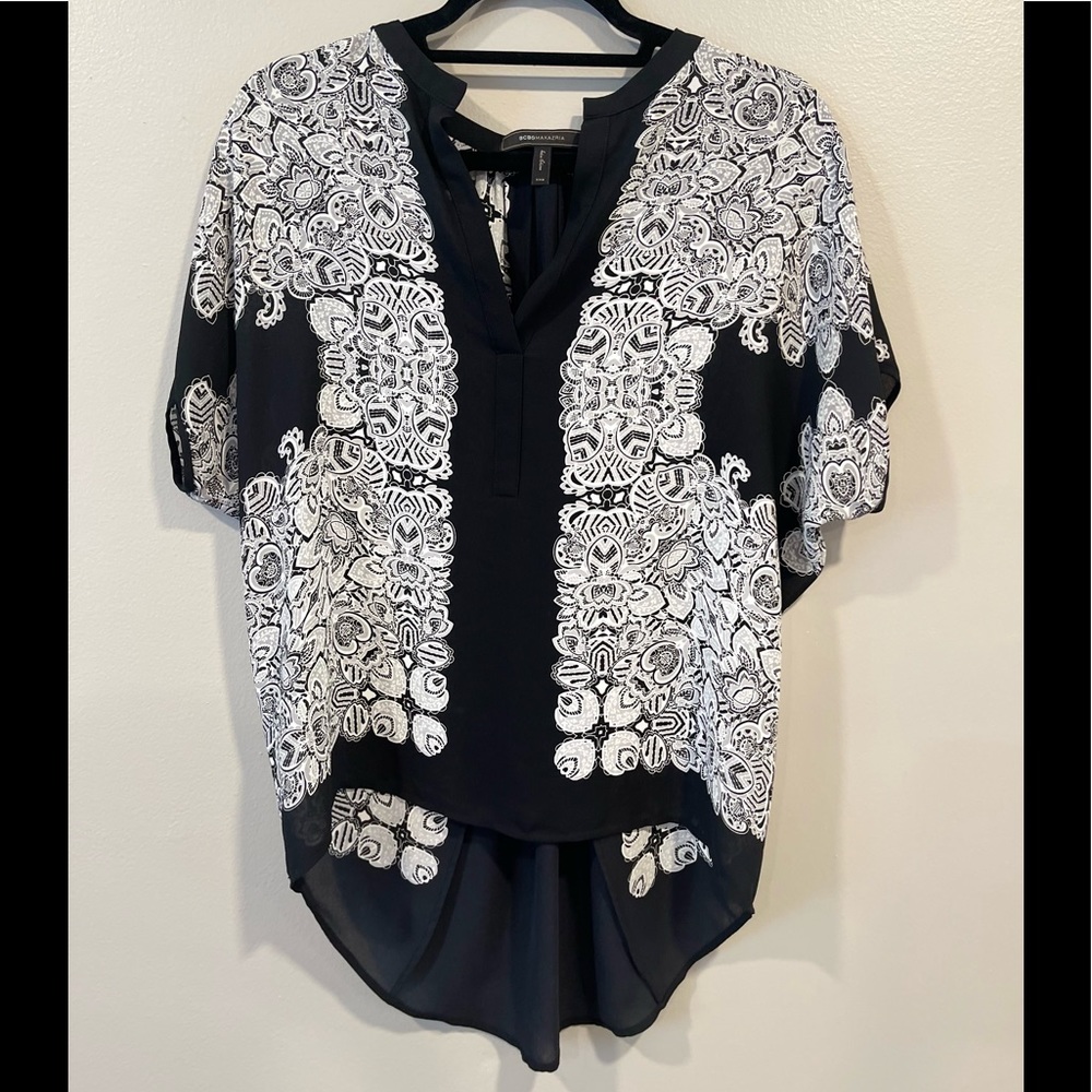 BCBGMaxAzria Short Sleeve Floral Blouse